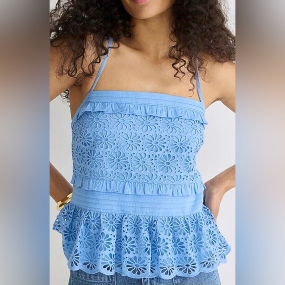 💙NWT! J.Crew Cross-back Smocked-Waist Eyelet Top, Size XS💙 - Picture 8 of 14